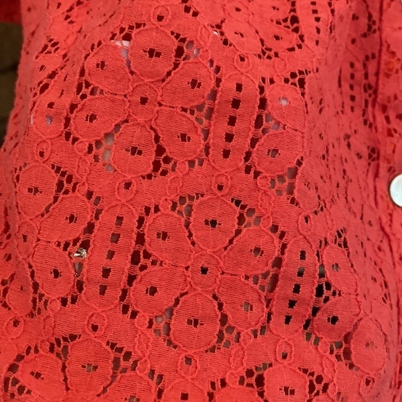 Tangerine see through lace blouse with pearl buttons. XL - Picture 7 of 8
